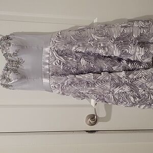 Rina di Montella Luxury Silver Rosette Textured Strapless Cocktail Dress-Custom